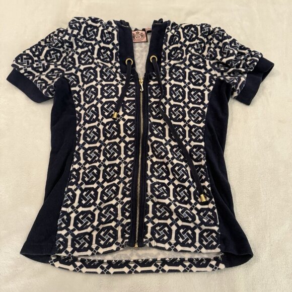 Vintage Juicy Couture French Terry Short Sleeve Hoodie Women Small Y2K Geometric - Picture 10 of 11